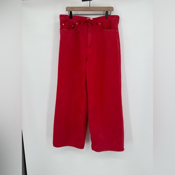 COS Wide Leg Red Drawstring Denim Jean Trousers - Picture 4 of 12
